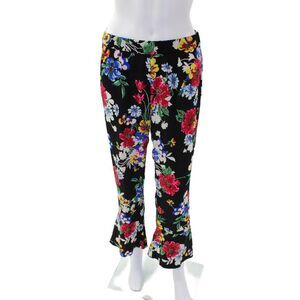 Piamita Womens Silk Floral Print Elastic Waist Wide Leg Pants Multicolor Size M